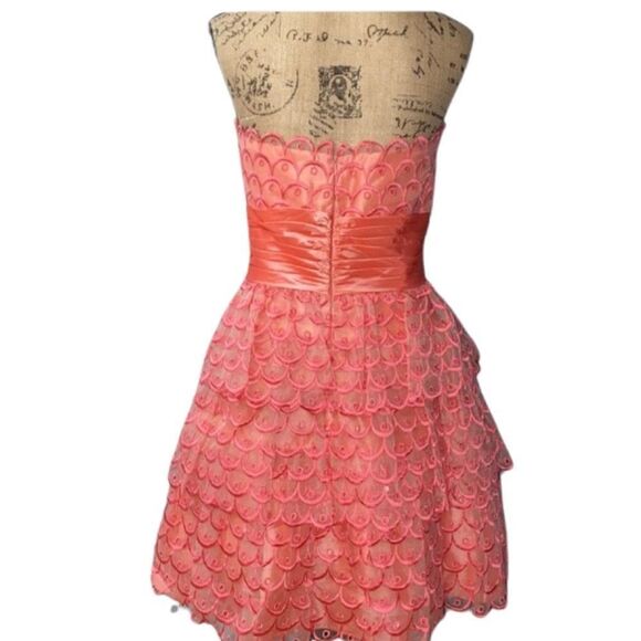 Jovani Strapless A-Line Peach Ruffled Lace Designer Women’s Mermaid Mini Dress 2 - Picture 10 of 14